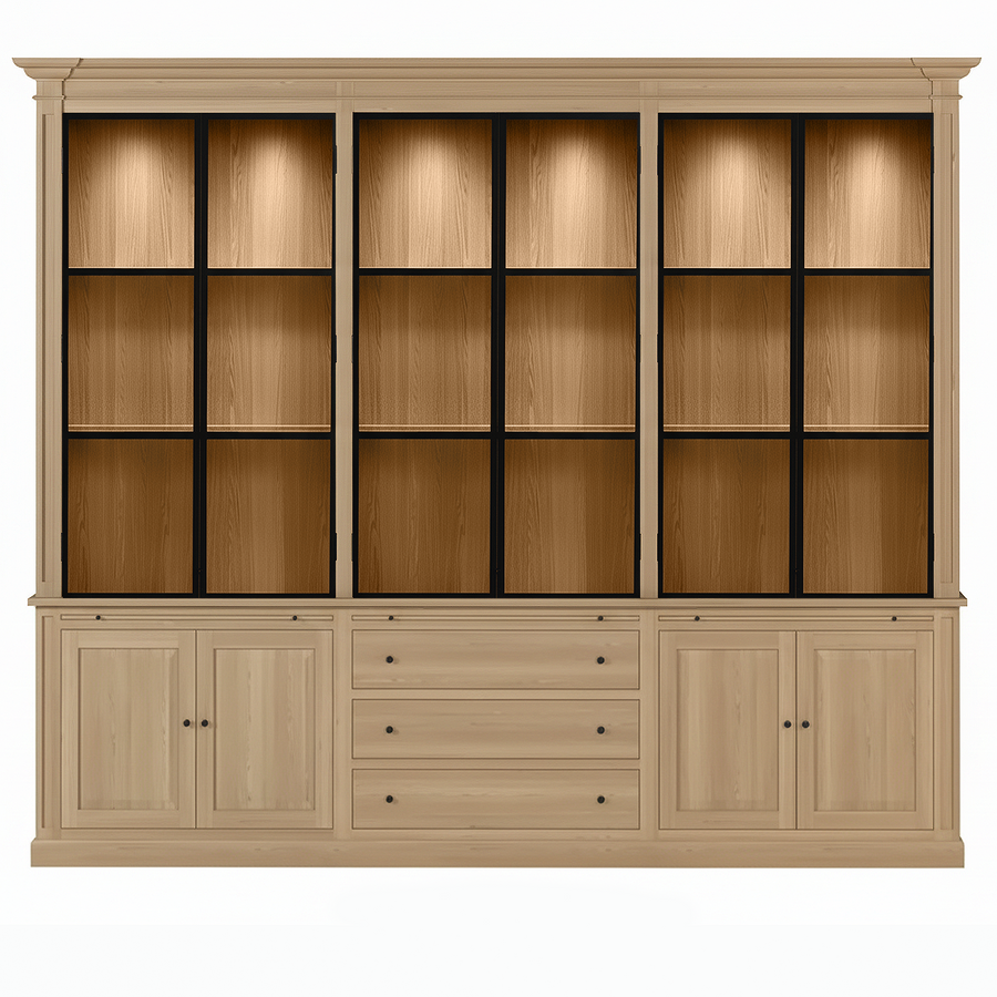 Vincester Triple Vitrine - Massif Chêne naturel avec 6 Verre Panel Portes