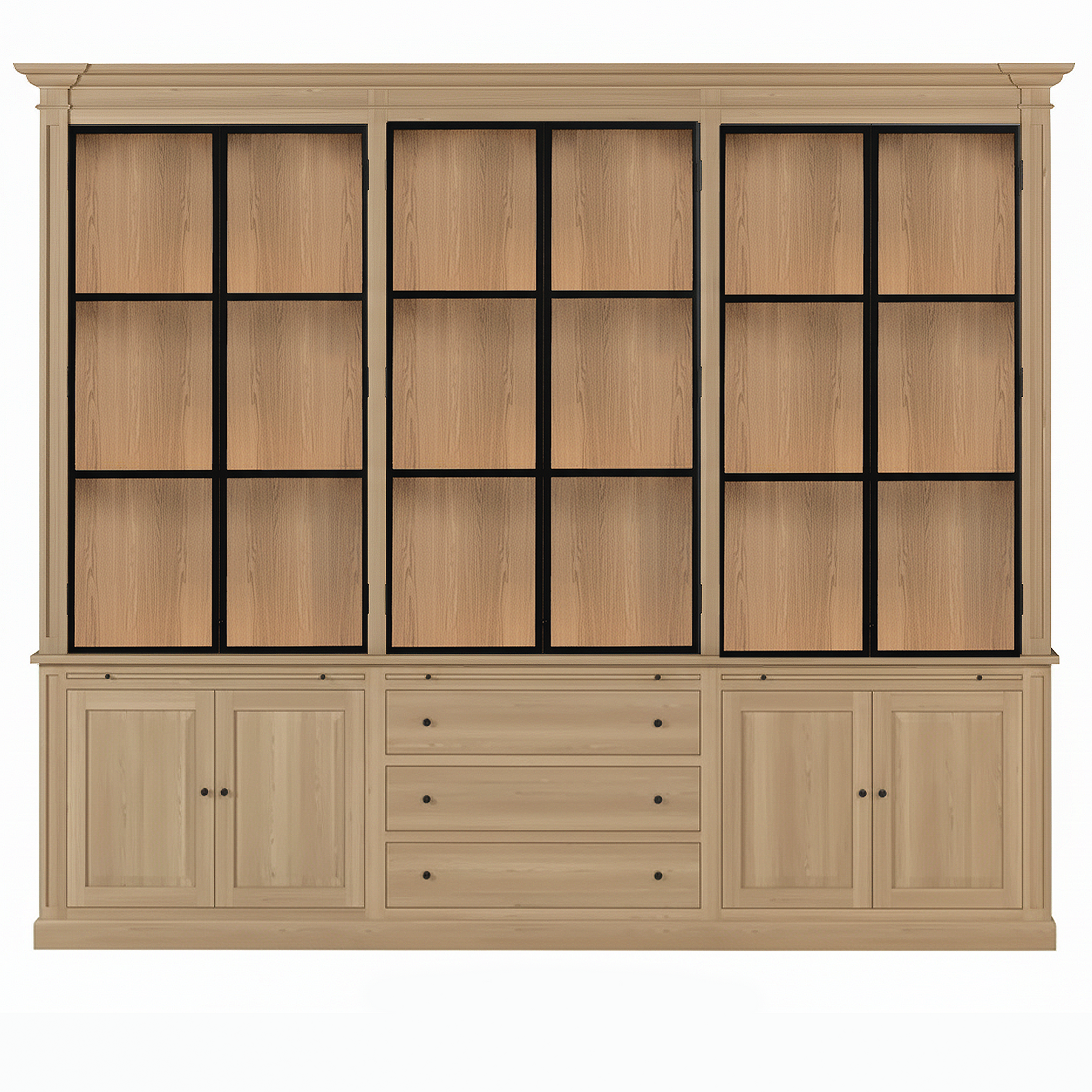 Vincester Triple Vitrine - Massif Chêne naturel avec 6 Verre Panel Portes