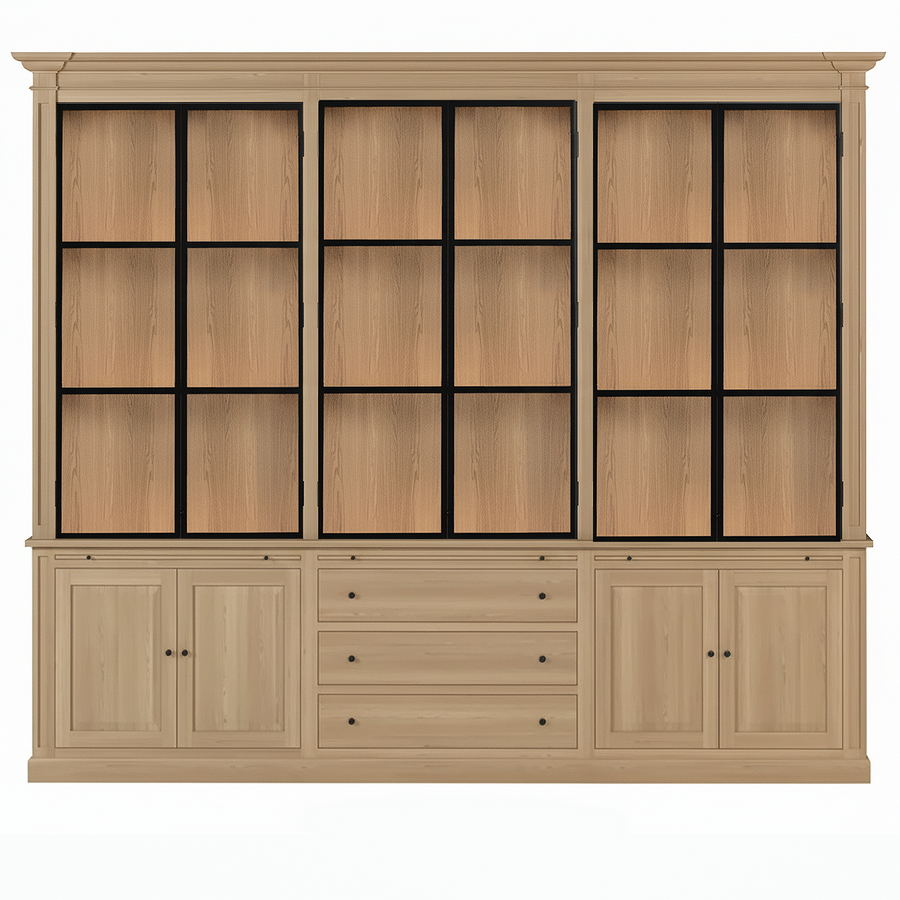 Vincester Triple Vitrine - Massif Chêne naturel avec 6 Verre Panel Portes