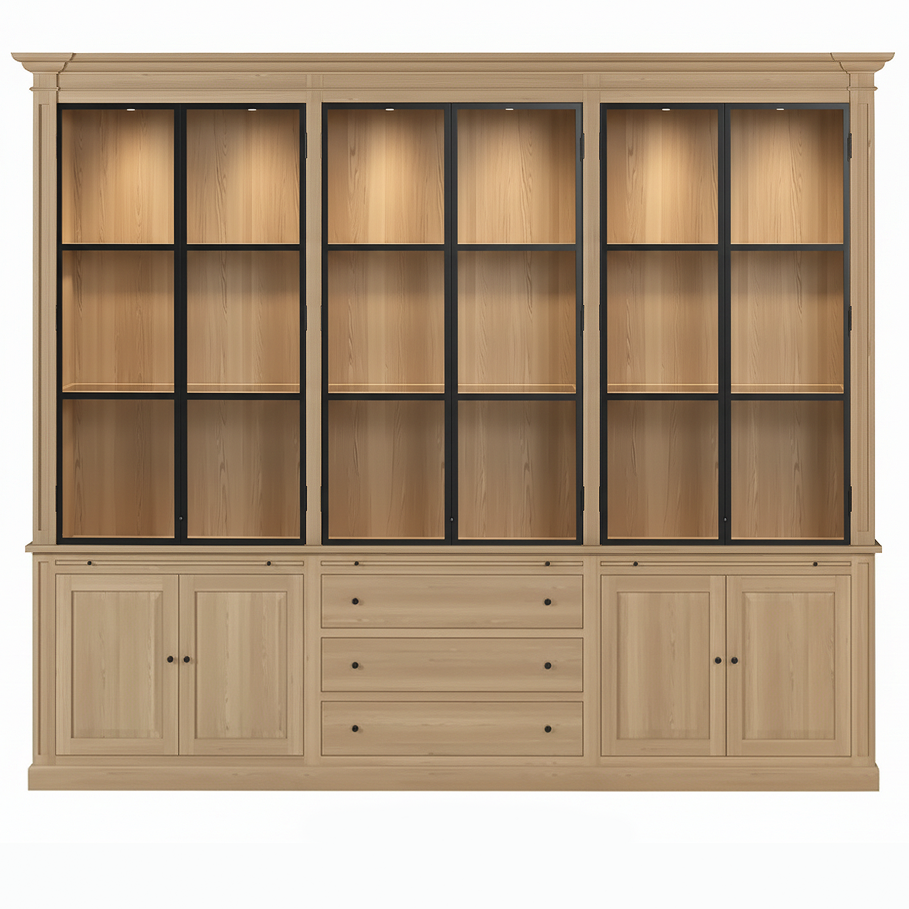 Vincester Triple Vitrine - Massif Chêne naturel avec 6 Verre Panel Portes