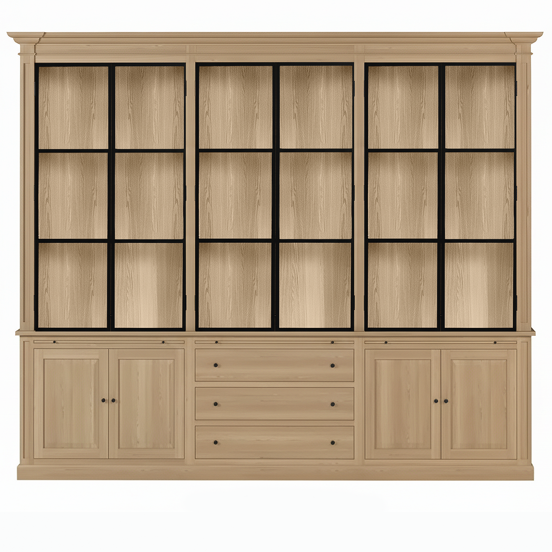 Vincester Triple Vitrine - Massif Chêne naturel avec 6 Verre Panel Portes