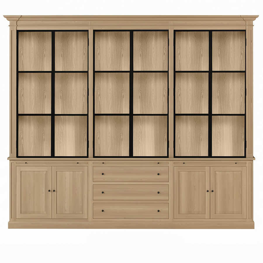 Vincester Triple Vitrine - Massif Chêne naturel avec 6 Verre Panel Portes
