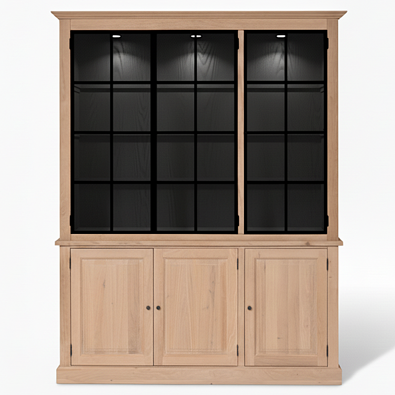 Wexford displaykast - Natuurlijke eik met 3 glazen paneeldeuren | Marcottestyle