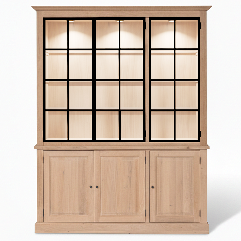 Wexford displaykast - Natuurlijke eik met 3 glazen paneeldeuren | Marcottestyle