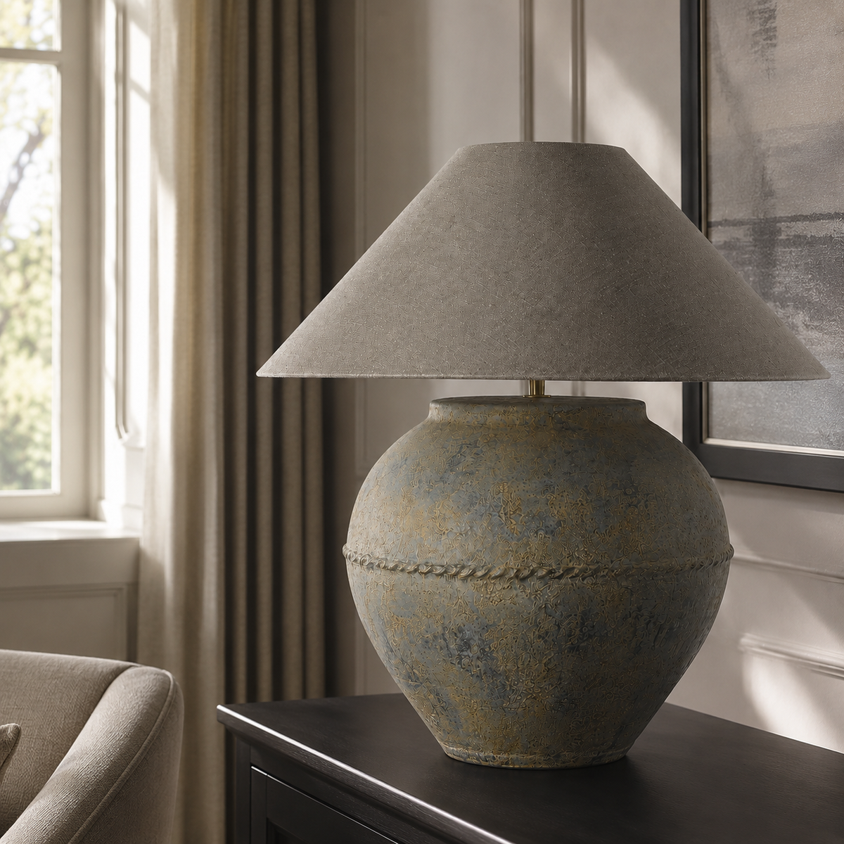 Lámpara de mesa Niels 1244P - Khaki in room | Marcottestyle