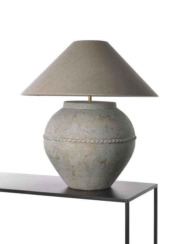 Table Lamp Niels 4049Y in cream finish, front view on white background with soft studio lighting showcasing the elegant linen shade and natural wood base, professional product photography by Marcottestyle