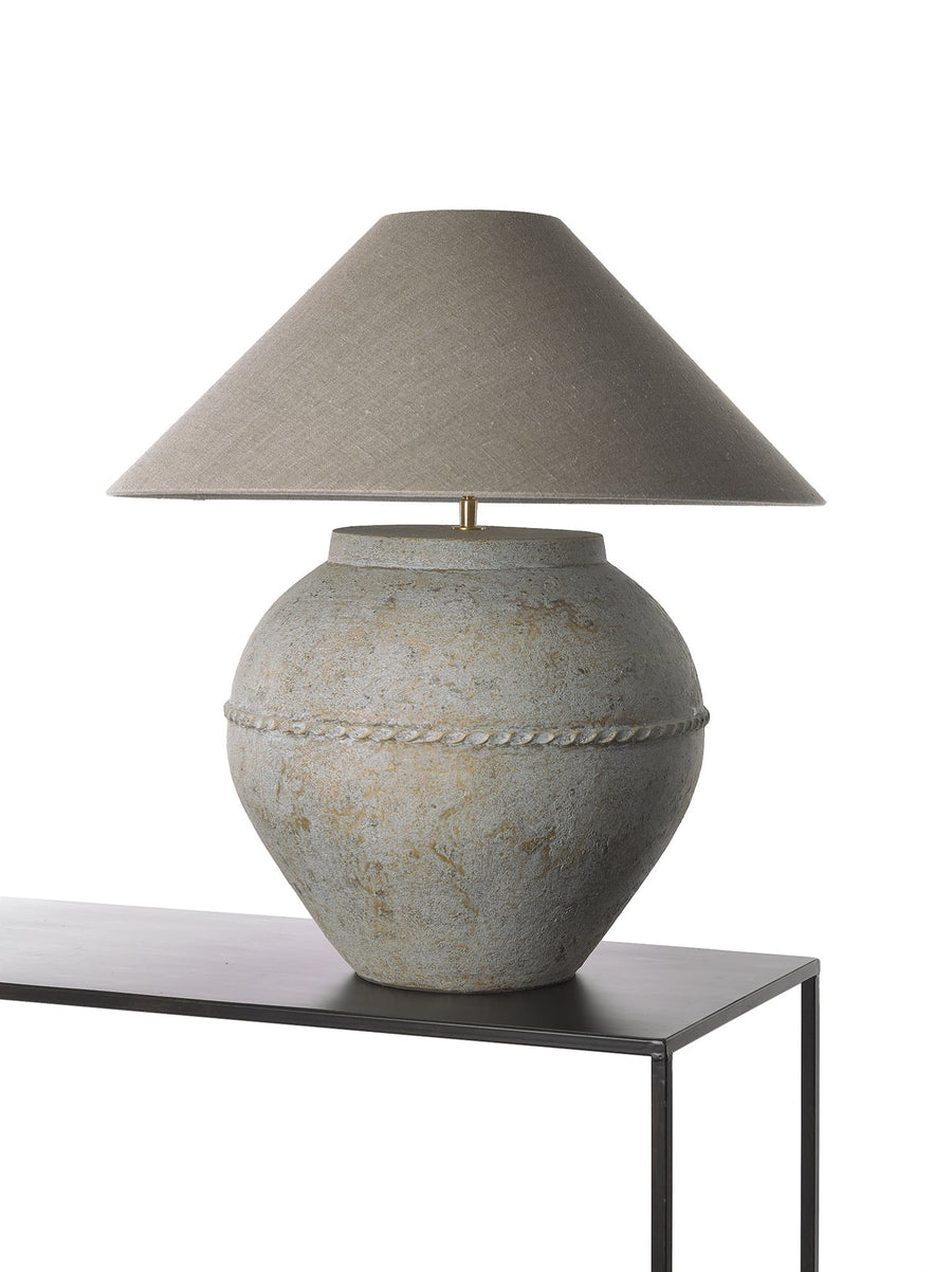 Table Lamp Niels 4049Y in cream finish, front view on white background with soft studio lighting showcasing the elegant linen shade and natural wood base, professional product photography by Marcottestyle