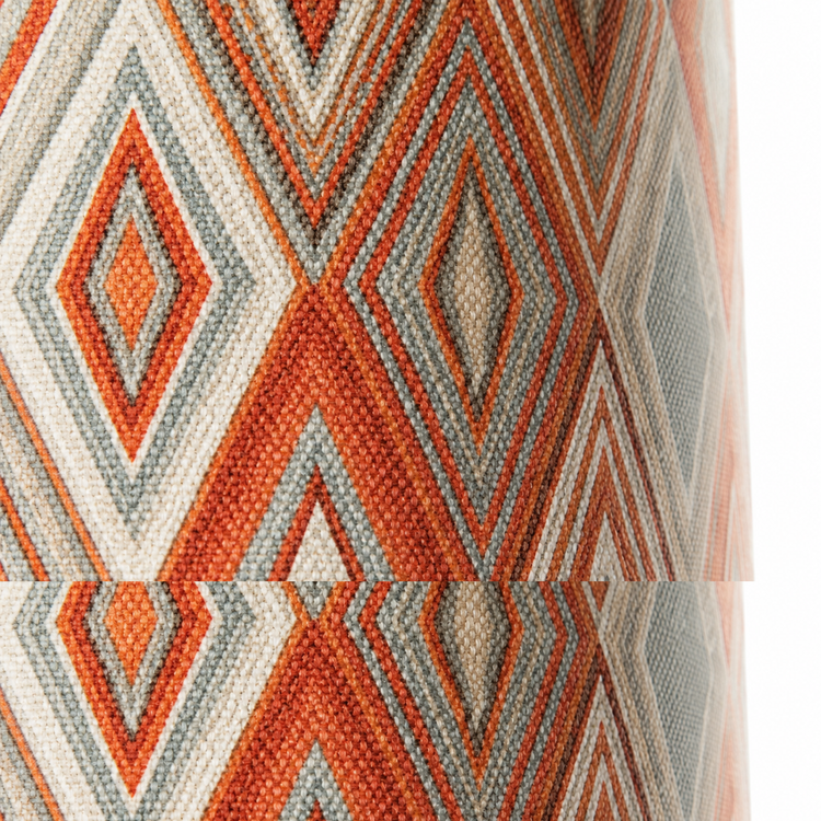 Close-up macro detail shot of Table Lamp Niels 8640G Natural showing the intricate Harlequin orange fabric texture weave and brushed natural metal finish at high resolution by Marcottestyle
