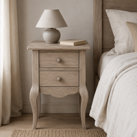 Cahors nightstand in solid oak styled in a bedroom