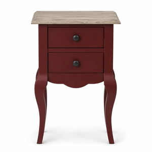 Nightstand - Cahors - Solid Pine - 40 x 34 x 70 cm - Bordeaux with Oak Top