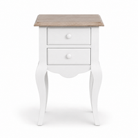 Cahors nightstand in white with oak top, front view on white background
