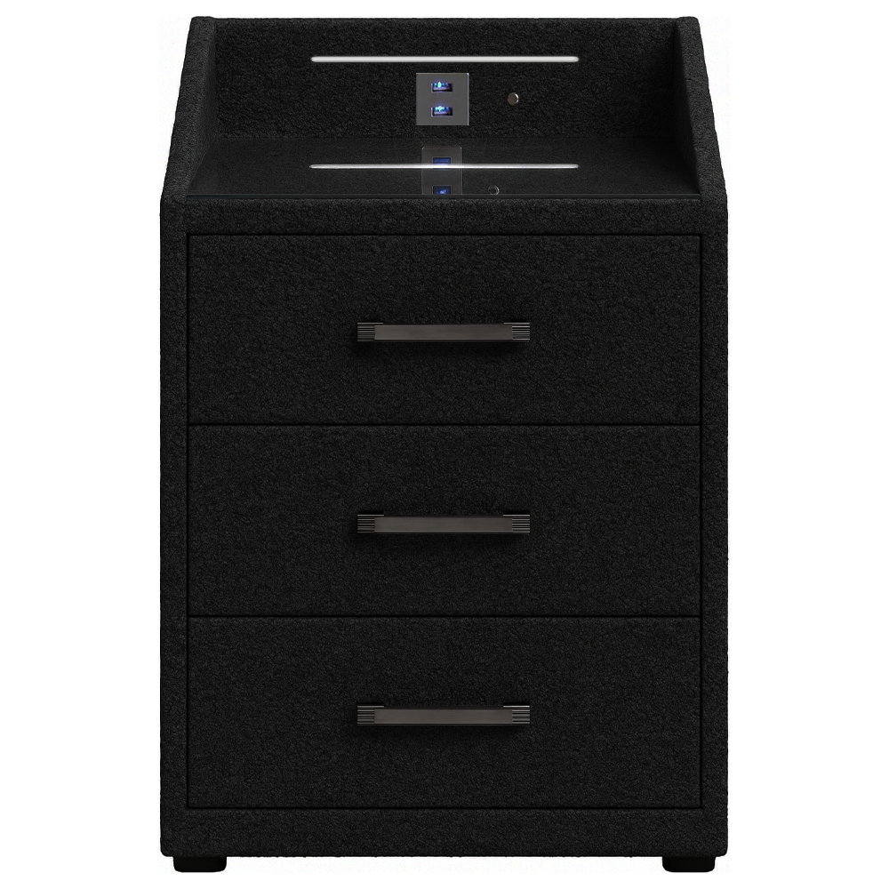 Nightstand Bexter - Black - with USB and LED 60×42×40 cm – front view | Marcottestyle
