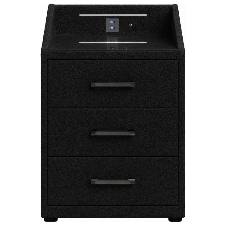Nightstand Bexter - Black - with USB and LED 60×42×40 cm – front view | Marcottestyle