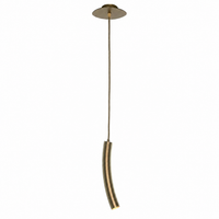 Suspension Niko 8946I bronze avec light turned on, front view showing warm glow through fabric shade on white background, professional product photography highlighting illuminated details by Marcottestyle