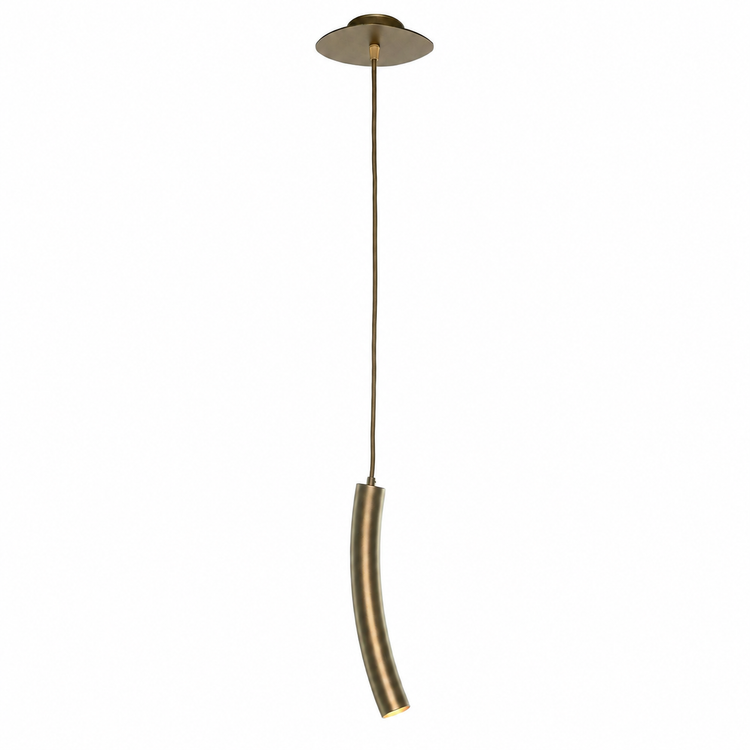 Pendant Light Niko 8946I bronze with light turned on, front view showing warm glow through fabric shade on white background, professional product photography highlighting illuminated details by Marcottestyle