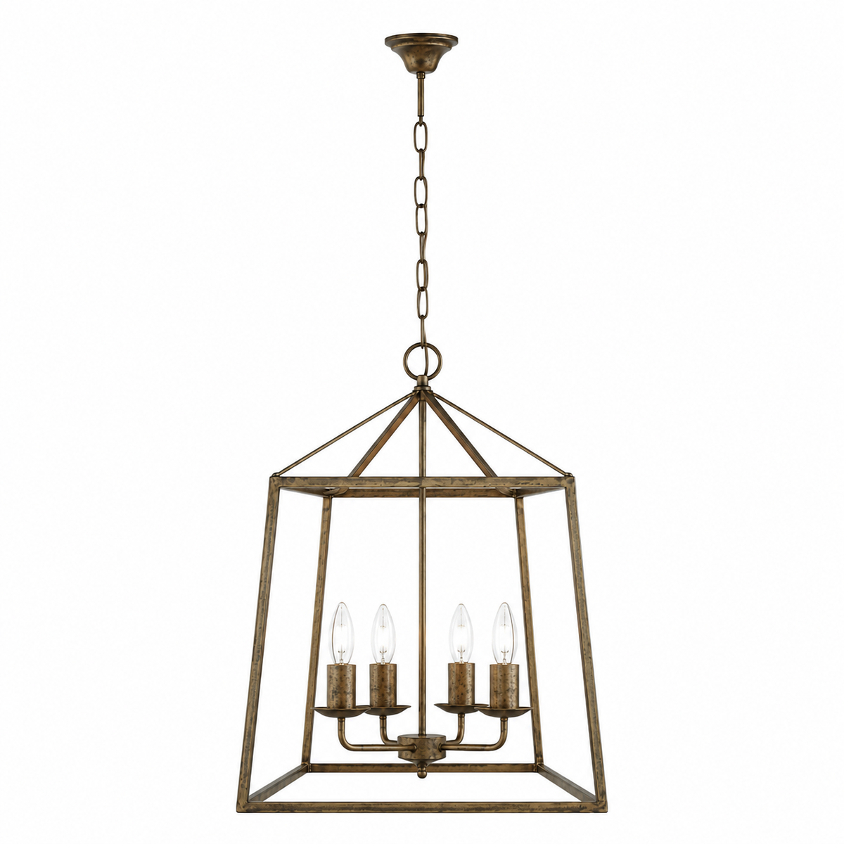 Nina 8541D rust-finished trapezium pendant light with 4 E27 candle-style lampholders, square 45cm contemporary classic ceiling lantern for dining table, kitchen island and entrance hall - Vista frontal | Marcottestyle