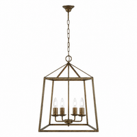 Nina 8541D rust-finished trapezium pendant light with 4 E27 candle-style lampholders, square 45cm contemporary classic ceiling lantern for dining table, kitchen island and entrance hall - studio front view on pure white background by Marcottestyle