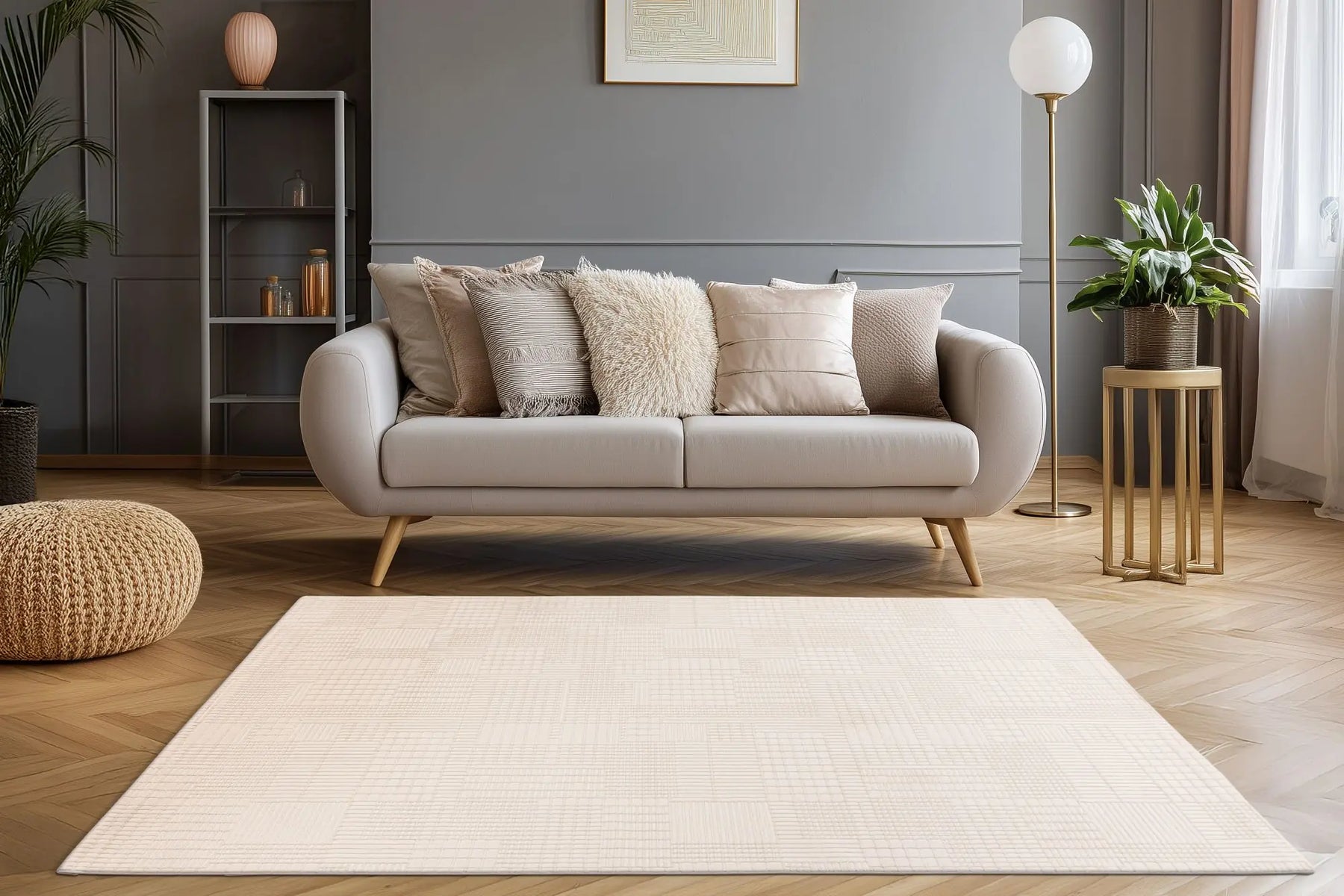 Low-Pile Rug - Ysera Cream Grid 4