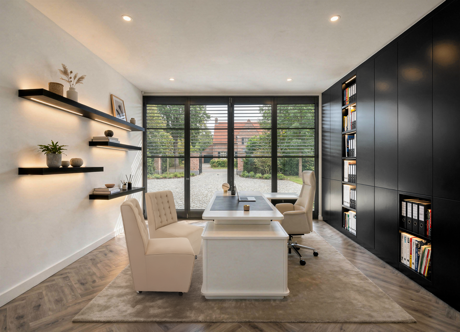 Bureau & Hal-interieur in landelijk-klassieke stijl van Marcotte Style