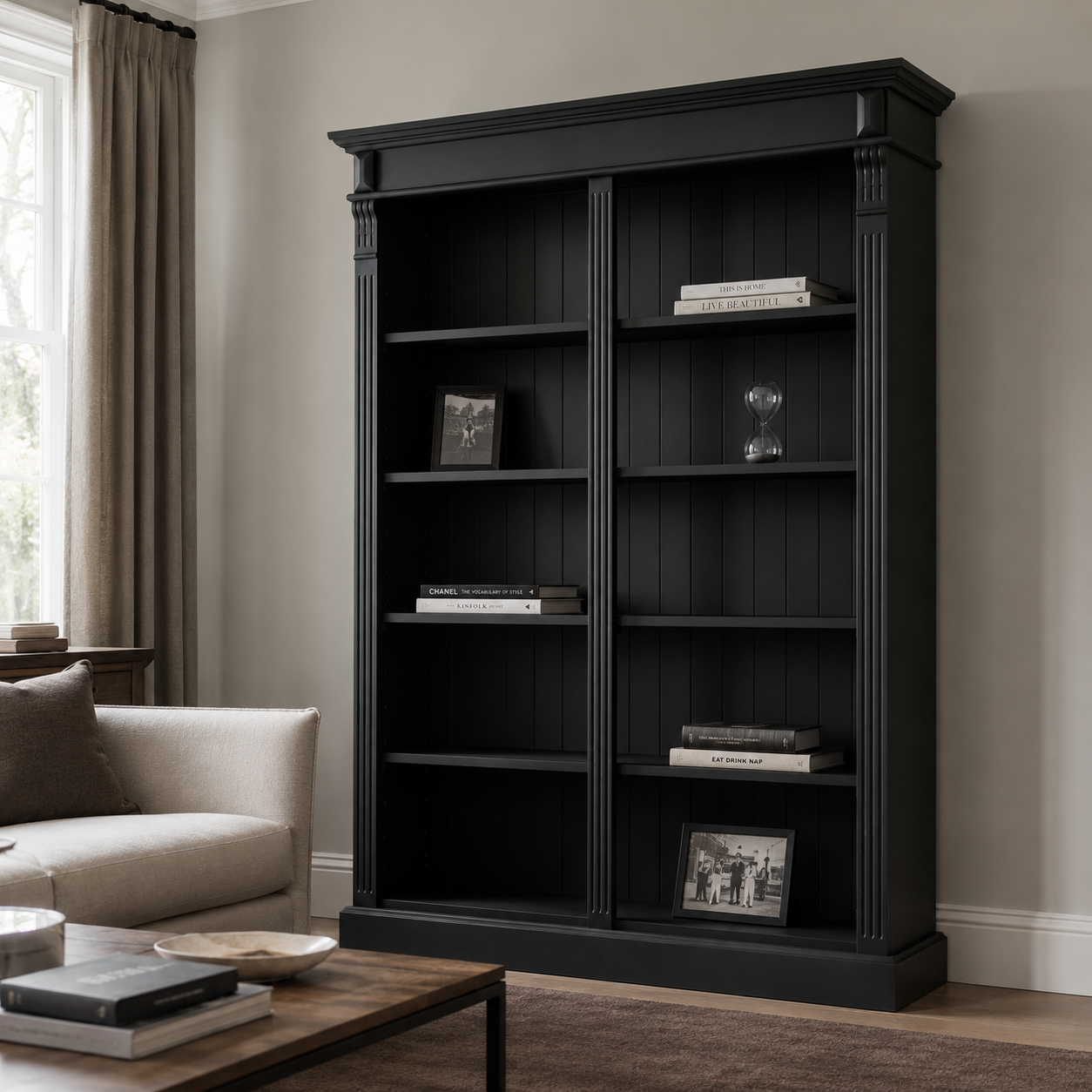Open Bookcase - Meursault - Solid Pine - 135 x 39 x 210 cm - Black