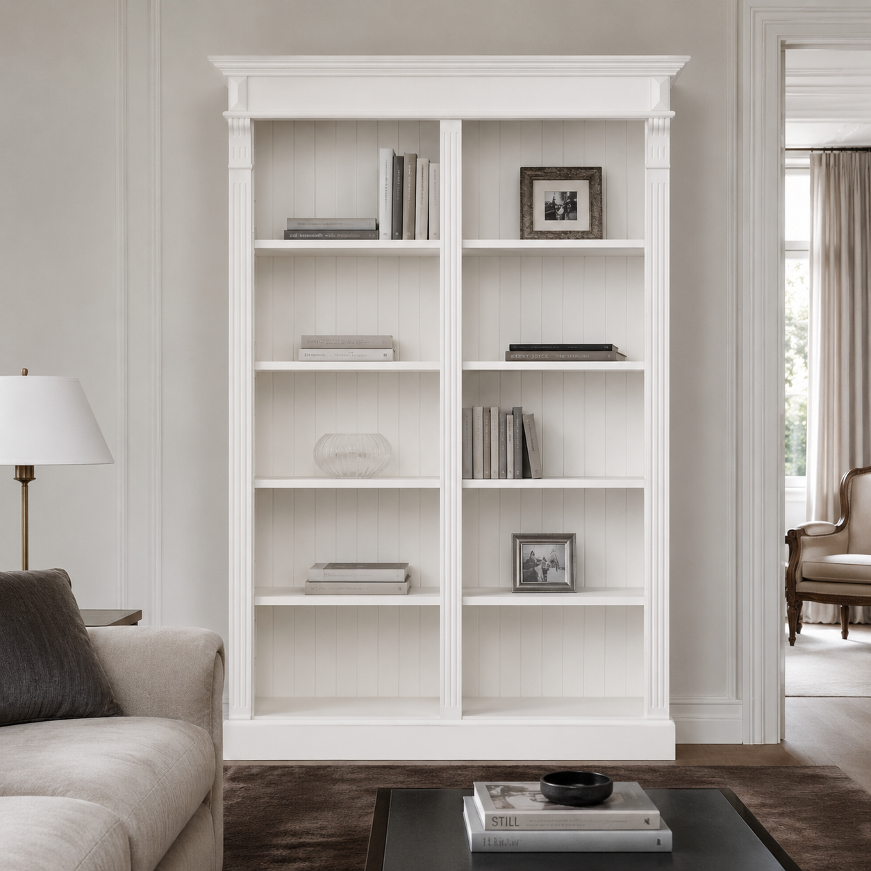 Open Bookcase - Meursault - Solid Pine - 135 x 39 x 210 cm - White