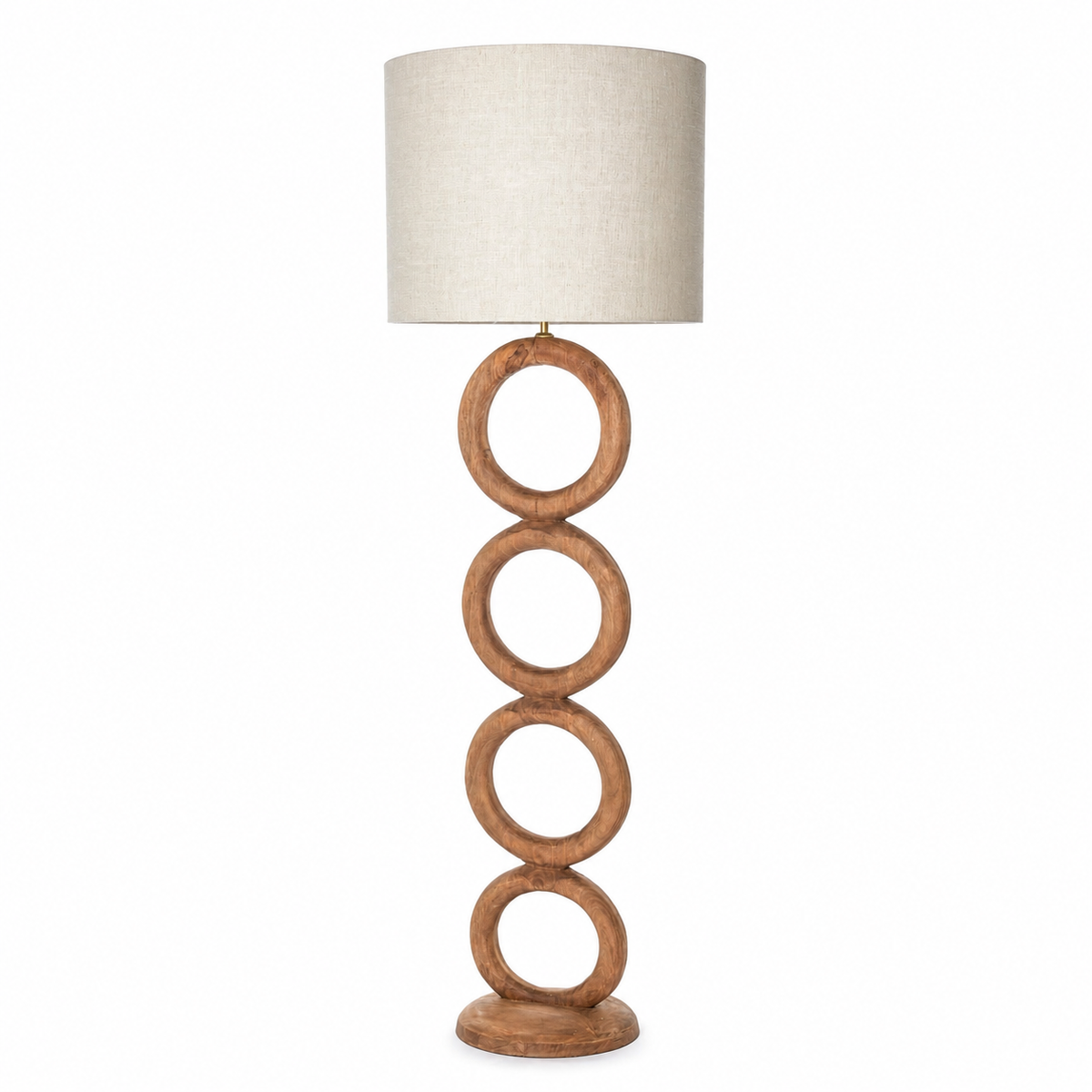 Floor Lamp Oskar 1408T front view on white background, natural metal finish with linen cylinder shade, professional studio lighting showing detailed fabric texture and elegant silhouette by Marcottestyle