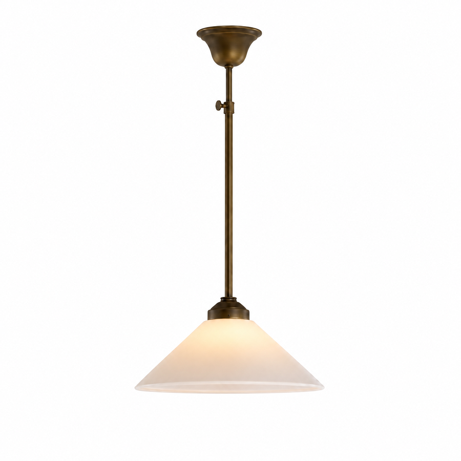 Hängelampe Finn 4534Z dark bronze pendant mit light turned on showing warm glow through the lampshade fabric, front view on white background mit professional studio lighting, by Marcottestyle