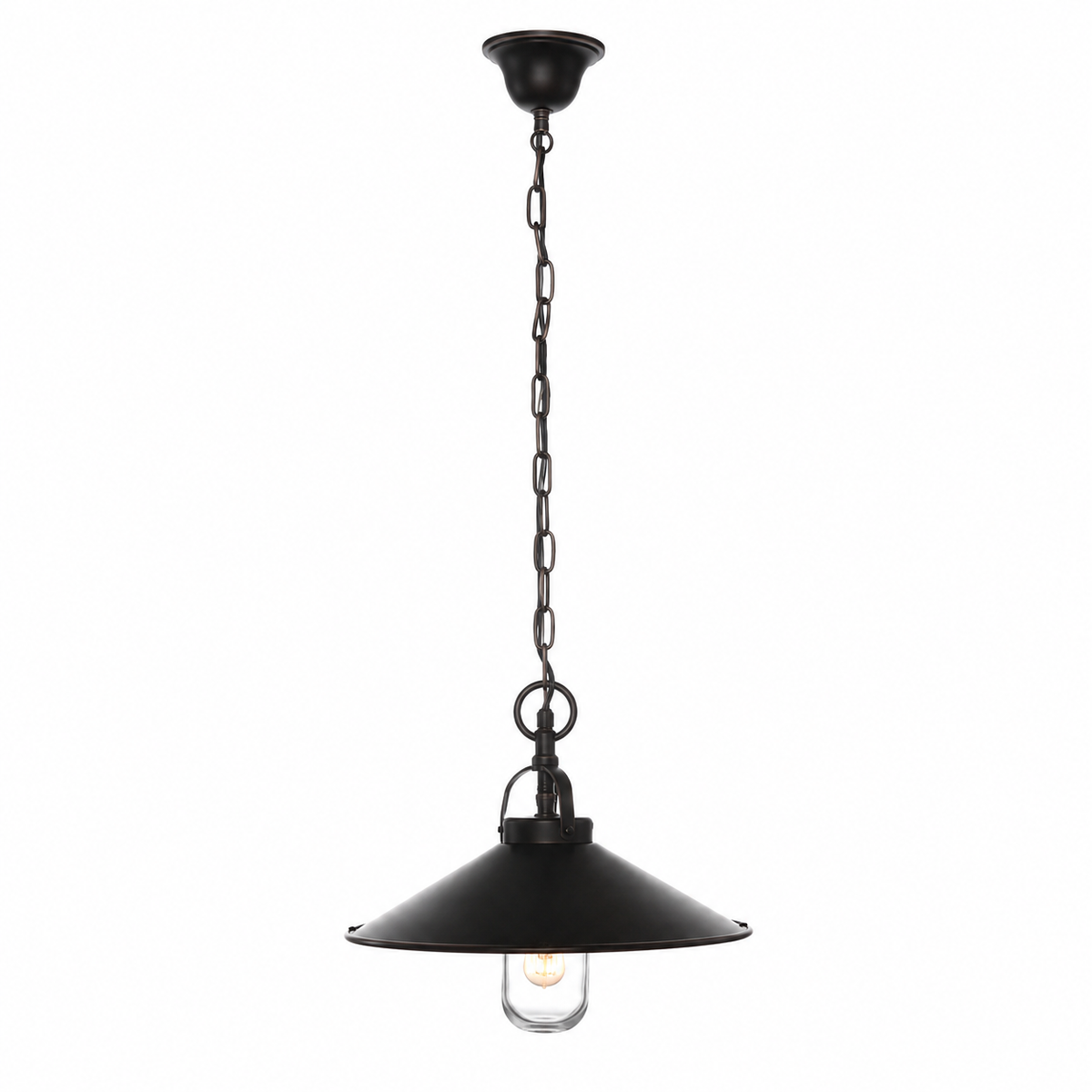 Pendant Light Iris 7952M bronze dark finish front view, single E27 bulb 35cm diameter pendant with elegant curved shade and detailed metalwork on white background with soft studio shadows by Marcottestyle