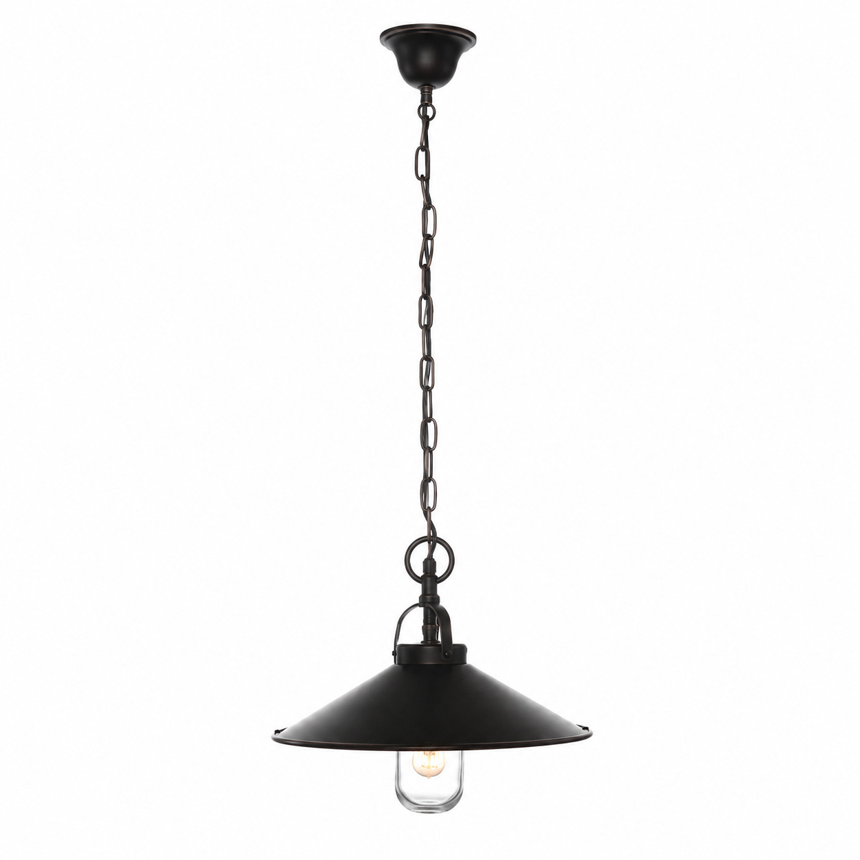 Suspension Iris 7952M bronze dark finish front view, single E27 bulb 35cm diameter pendant avec elegant curved shade and detailed metalwork on white background avec soft studio shadows by Marcottestyle