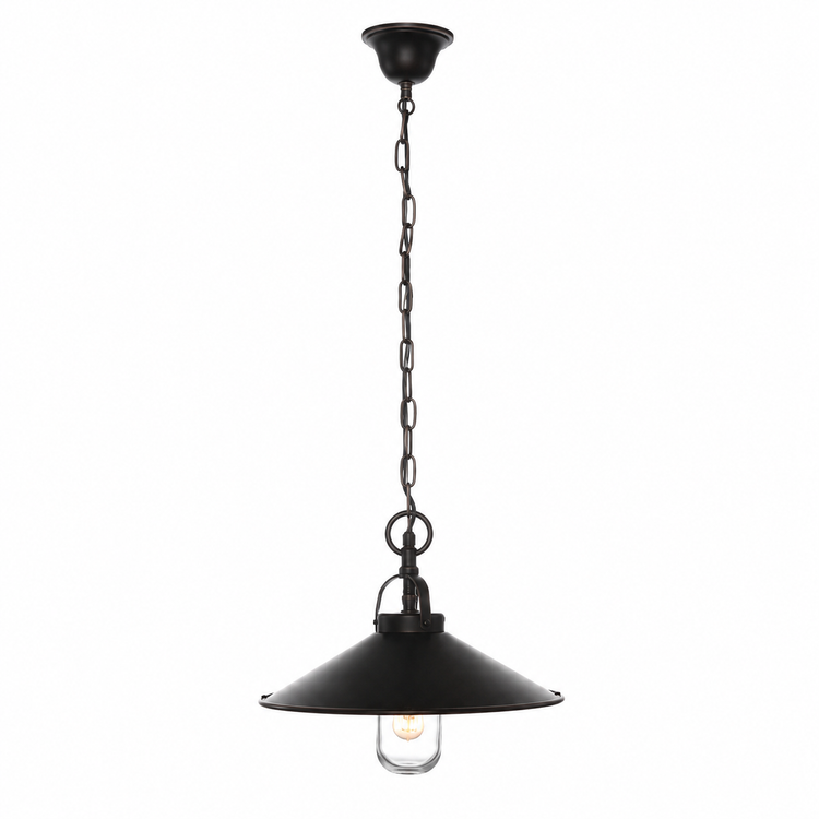Pendant Light Iris 7952M bronze dark finish front view, single E27 bulb 35cm diameter pendant with elegant curved shade and detailed metalwork on white background with soft studio shadows by Marcottestyle