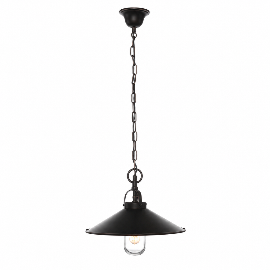 Suspension Iris 7952M bronze dark finish front view, single E27 bulb 35cm diameter pendant avec elegant curved shade and detailed metalwork on white background avec soft studio shadows by Marcottestyle