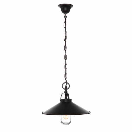 Pendant Light Iris 7952M bronze dark finish front view, single E27 bulb 35cm diameter pendant with elegant curved shade and detailed metalwork on white background with soft studio shadows by Marcottestyle