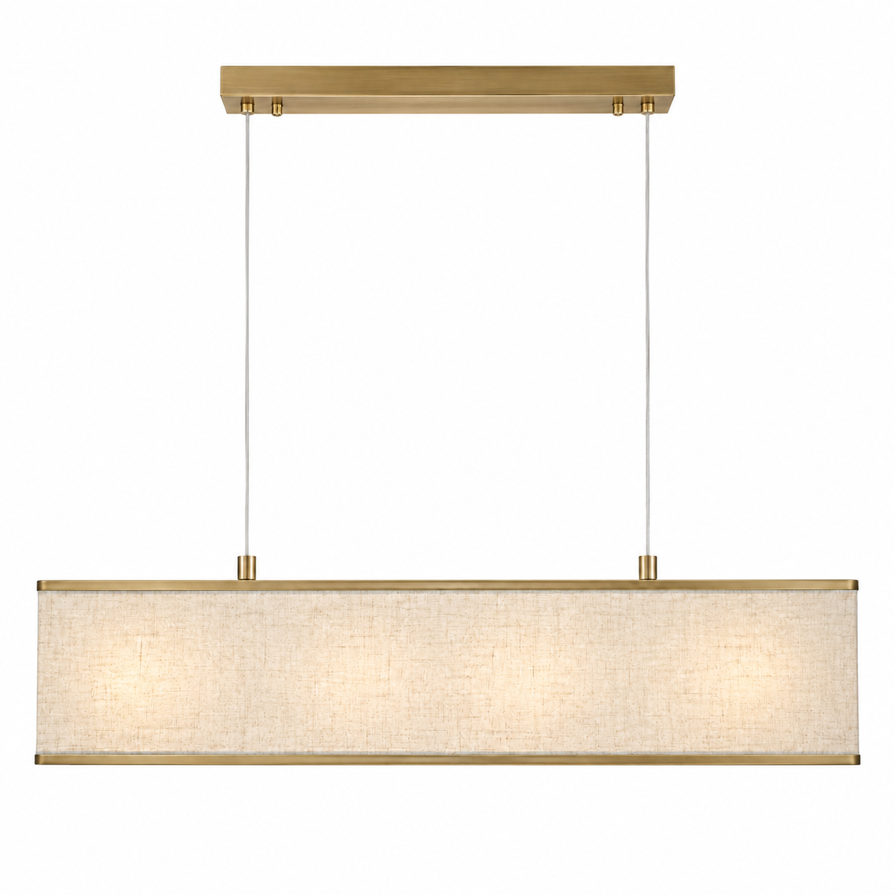 Pendant Light Nita 2441U brass finish front view with lights turned on showing warm glow through shade on white background by Marcottestyle
