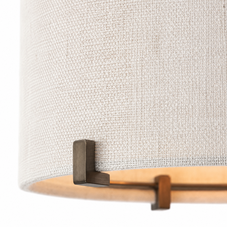 Pendant Light Senja 8419J front view, single E27 bronze finish pendant lamp with elegant fabric shade on pure white background, professional studio lighting with soft shadow by Marcottestyle