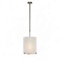 Hängelampe Senja 8419J mit lights turned on, warm glow through bronze fabric shade, single E27 pendant lamp on white background showing illuminated effect by Marcottestyle