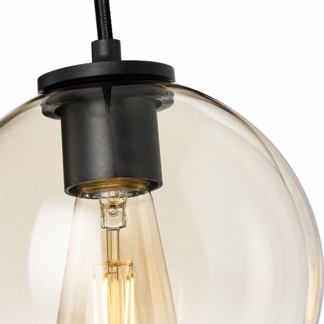 Hängelampe Sigrid 2914Y close-up macro detail shot showing intricate texture and material finish of black fabric shade at high resolution by Marcottestyle