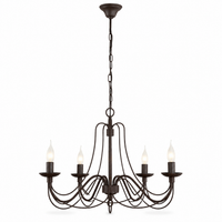 Hängelampe Vega 2379W front view, five-arm rust-finished chandelier mit fabric shades on a pure white background, professional studio lighting mit soft shadows by Marcottestyle
