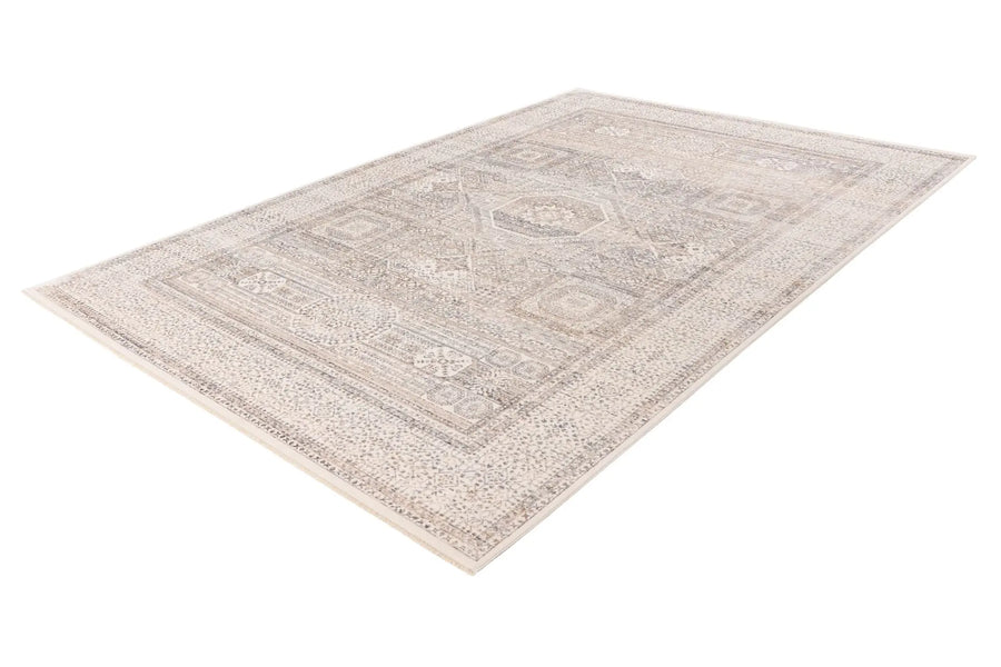 Low-Pile Rug - Zarina Silver / Beige Medallion