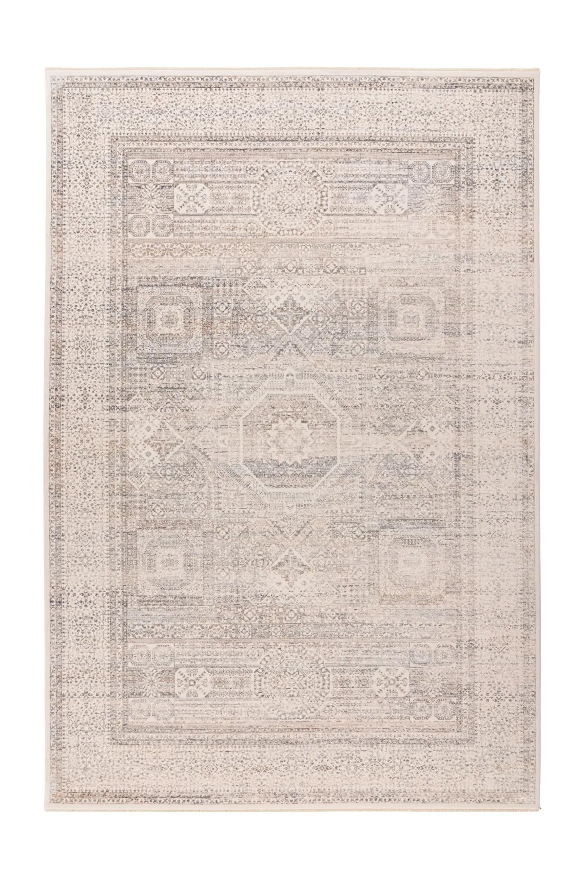 Low-Pile Rug - Zarina Silver / Beige Medallion