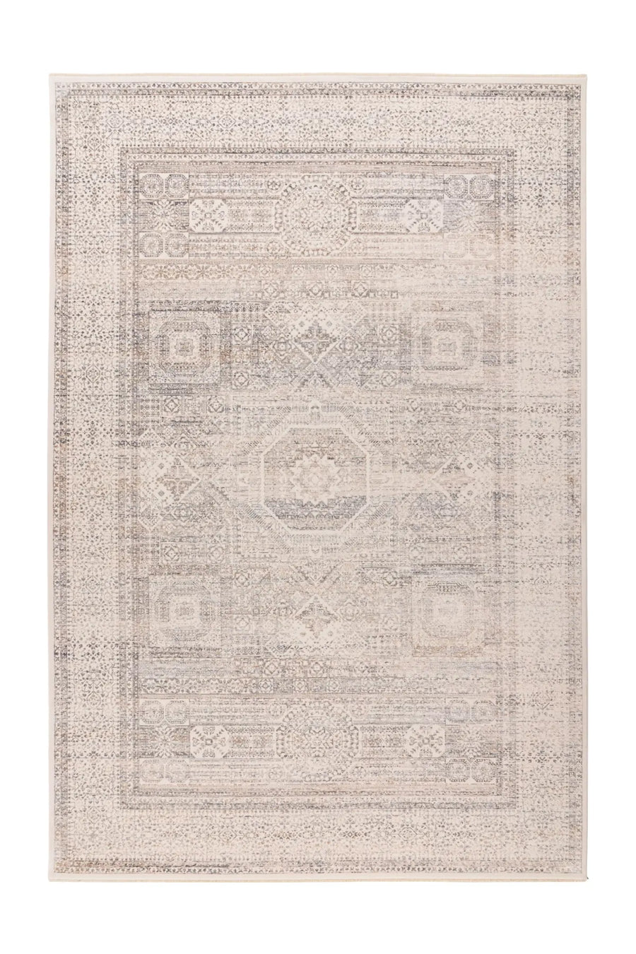 Low-Pile Rug - Zarina Silver / Beige Medallion