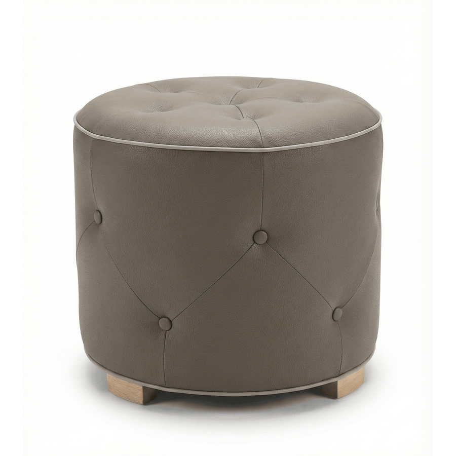 Pouf Cerio - Leather - Brown & White Piping - Marcottestyle Shop