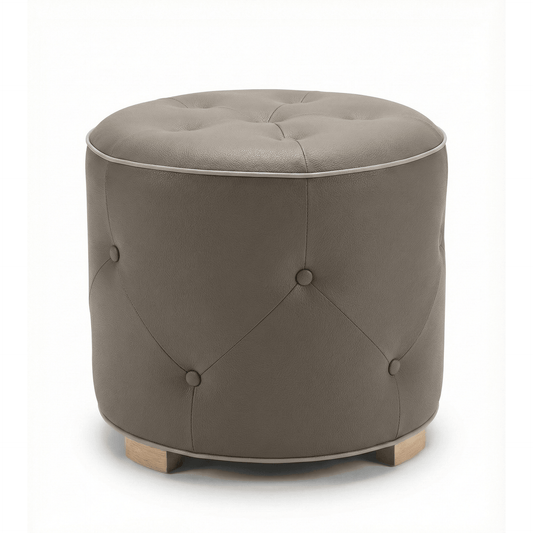 Pouf Cerio - Leather - Bruin & Wit Piping - Marcottestyle