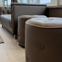 Pouf Cerio - Leather - Brown & White Piping - Marcottestyle Shop