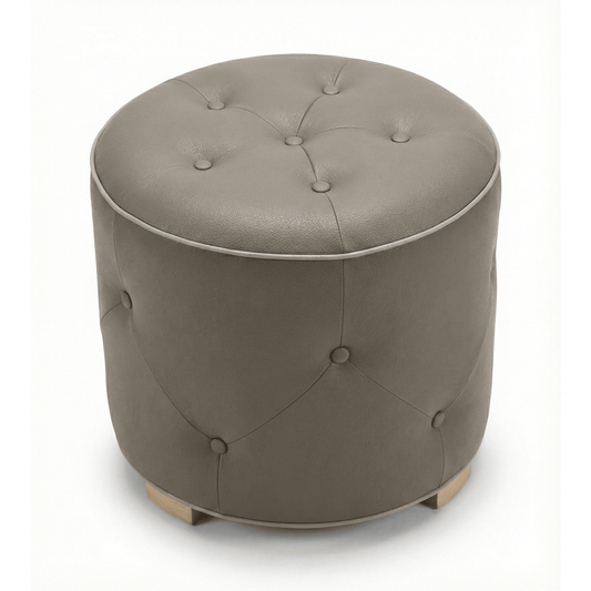 Pouf Cerio - Leather - Bruin & Wit Piping - Marcottestyle