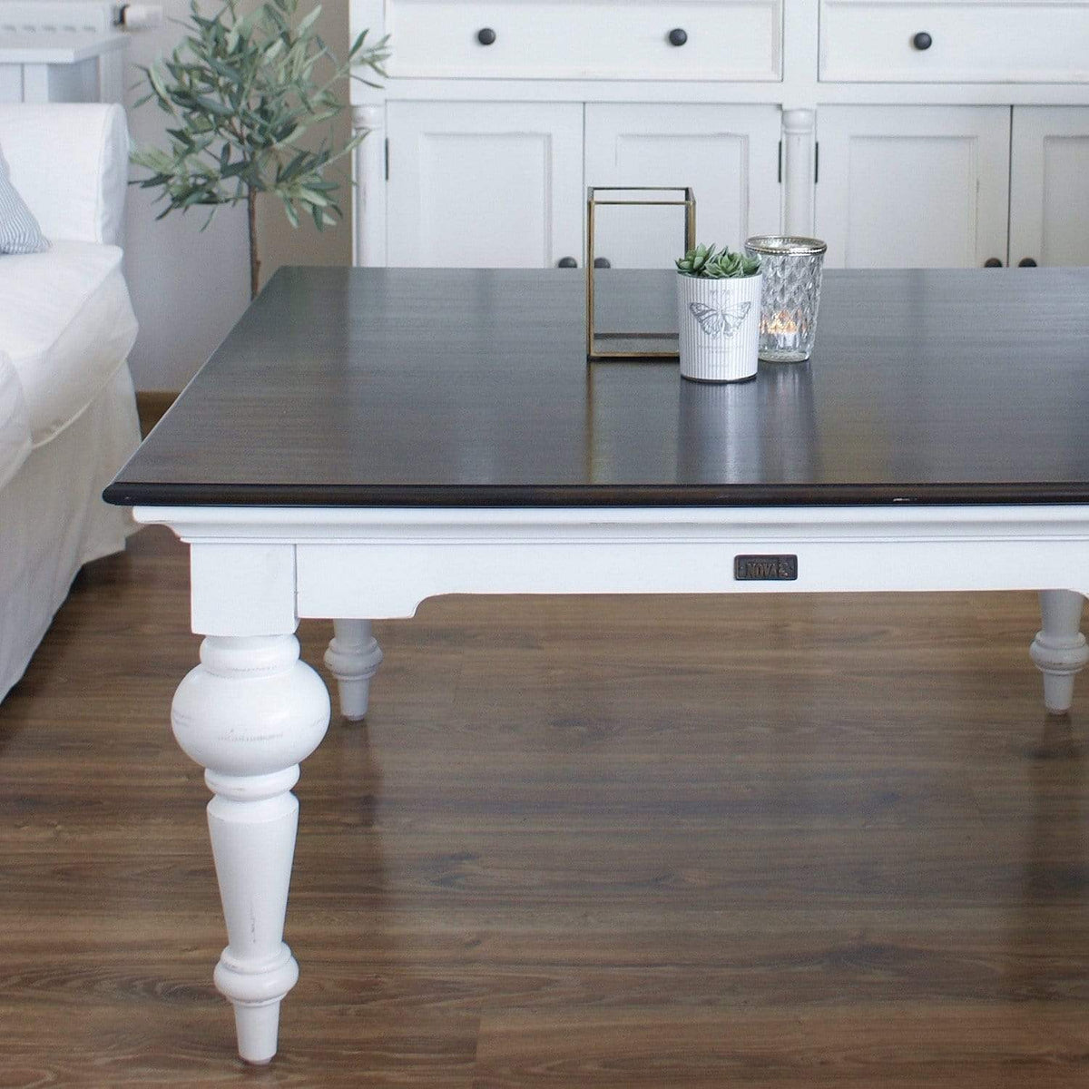 Provence Square Coffee Table - Blanc with Dark Brun Top | Marcottestyle