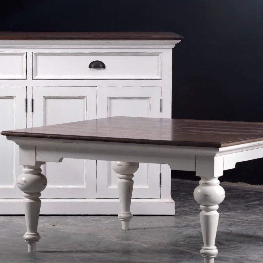 Provence Square Coffee Table - Blanc with Dark Brun Top | Marcottestyle