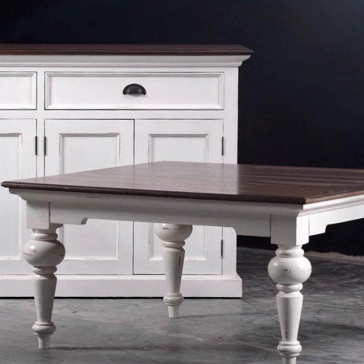 Provence Square Coffee Table - Blanc with Dark Brun Top | Marcottestyle