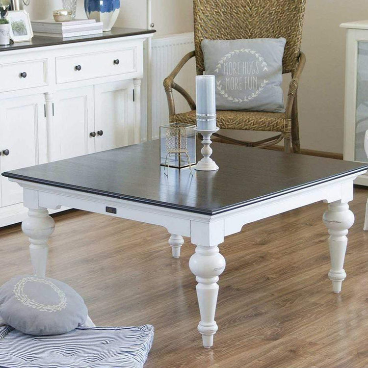 Provence Square Coffee Table - Blanc with Dark Brun Top | Marcottestyle