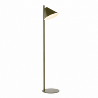 Stehlampe Quinn 2832O mit light turned on showing warm glow through the fabric shade, front view on white background mit professional studio lighting by Marcottestyle