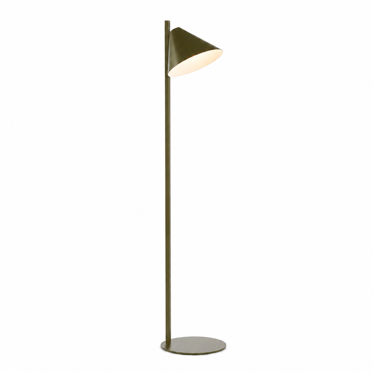 Floor Lamp Quinn 2832O with light turned on showing warm glow through the fabric shade, front view on white background with professional studio lighting by Marcottestyle